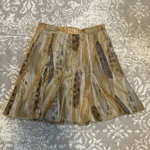 Anthropologie Fei 100% Cotton Feather Print Circle Skirt With Ribbon Trim Sz 6